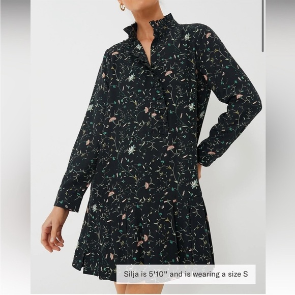 Tuckernuck Campden Dress Vine Tate Black Long Sleeve Pleated Mini Sz M NEW - Picture 1 of 14
